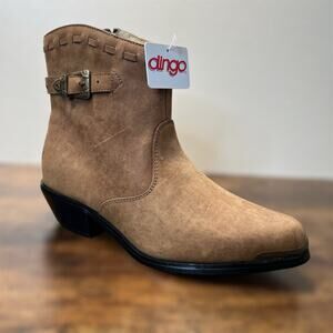 Dingo Western Boots 7 Womens Tan Leather Cowboy Heeled Cowgirl Buckle Ankle New